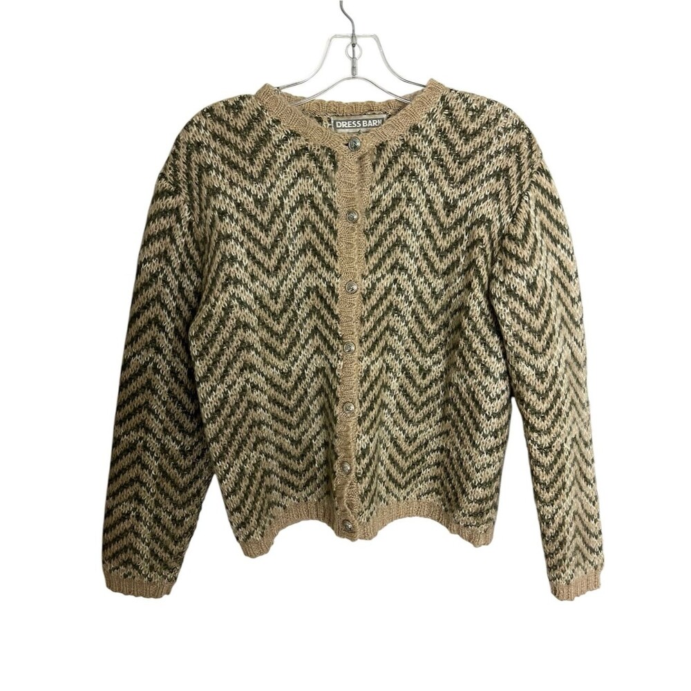 Vintage Mohair Wool Chevron Cardigan Sweater Grandpa Cottagecore Academia Medium